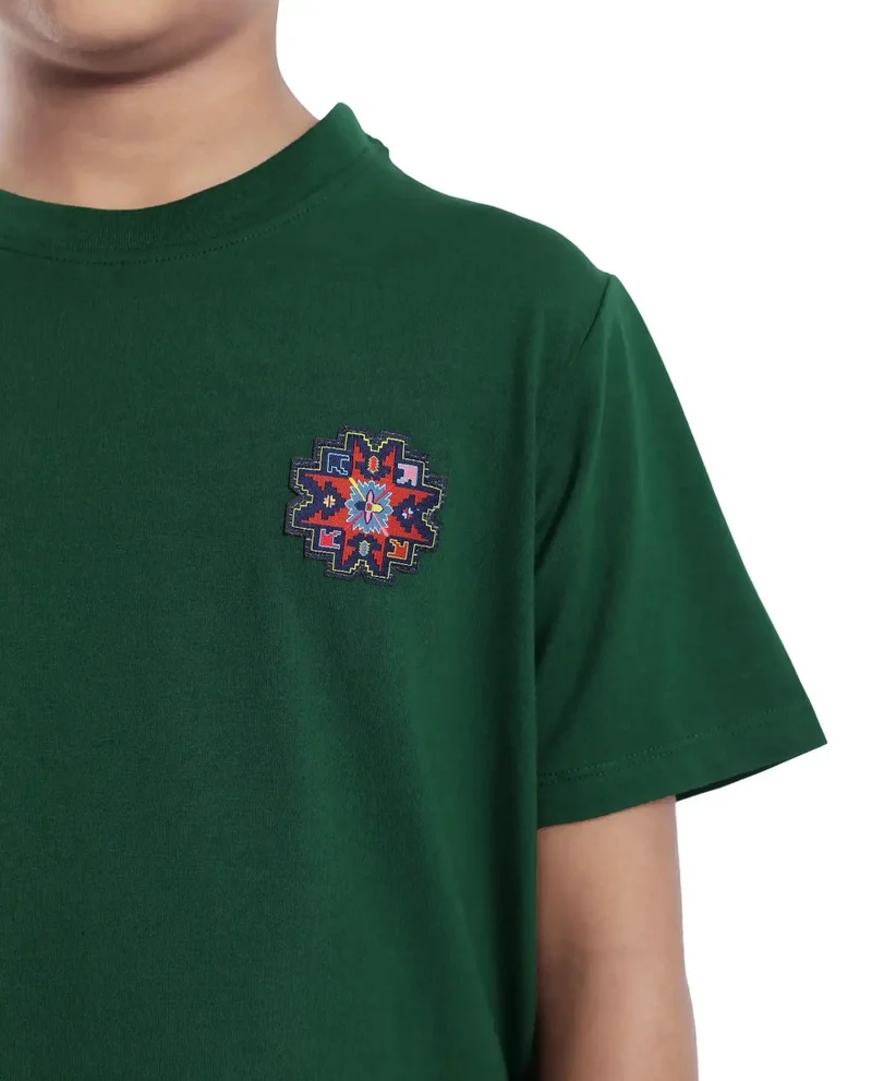 رير ونز Rare Ones Kids Orio Dark Green Cotton Blend Half Sleeve Printed Regular Fit T-Shirt