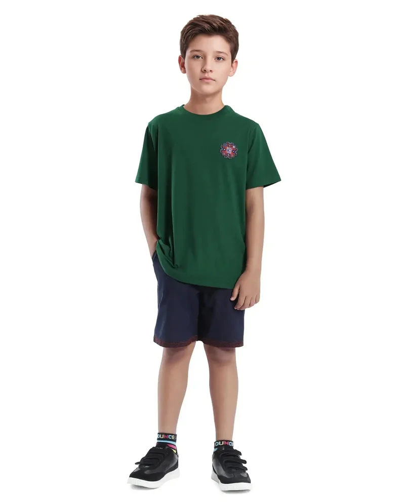 رير ونز Rare Ones Kids Orio Dark Green Cotton Blend Half Sleeve Printed Regular Fit T-Shirt