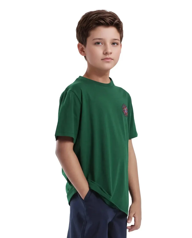 رير ونز Rare Ones Kids Orio Dark Green Cotton Blend Half Sleeve Printed Regular Fit T-Shirt
