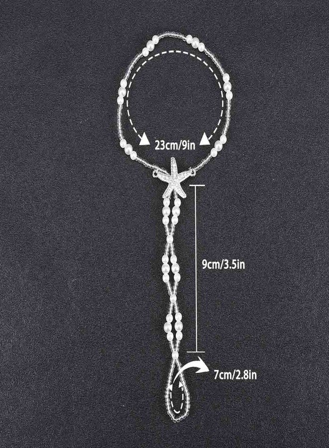 Obmyec Boho Pearl Barefoot Sandals Beaded Anklets Bracelet Starfish Wedding Foot Chain 2pcs for Women (Starfish-1) - Image 2
