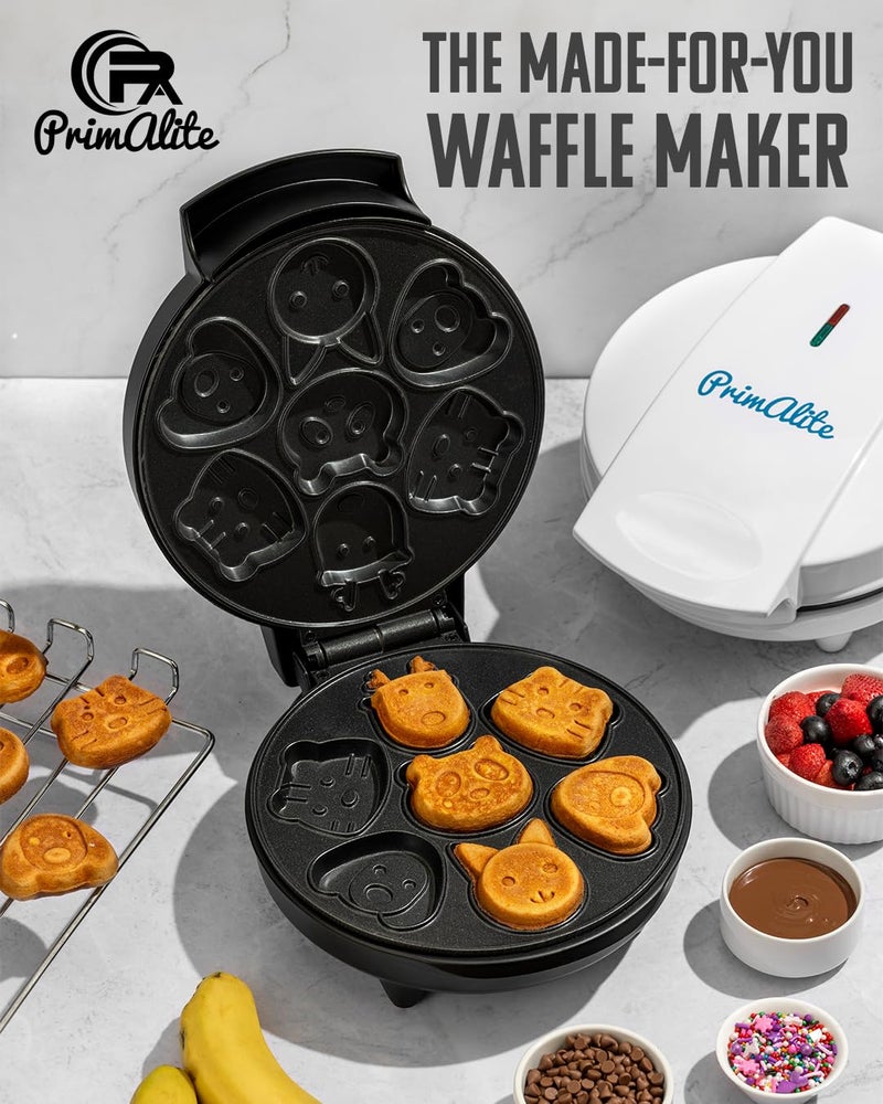 Primalite Animal Waffle Maker- Make 7 Fun & Cool Panda, Cat, Dog, Tiger & Reindeer Shaped Waffles or Pancakes for Kids or Unique Gift Idea | Non-Stick | Electric Iron with Indicator Light- Matte Black - Image 3