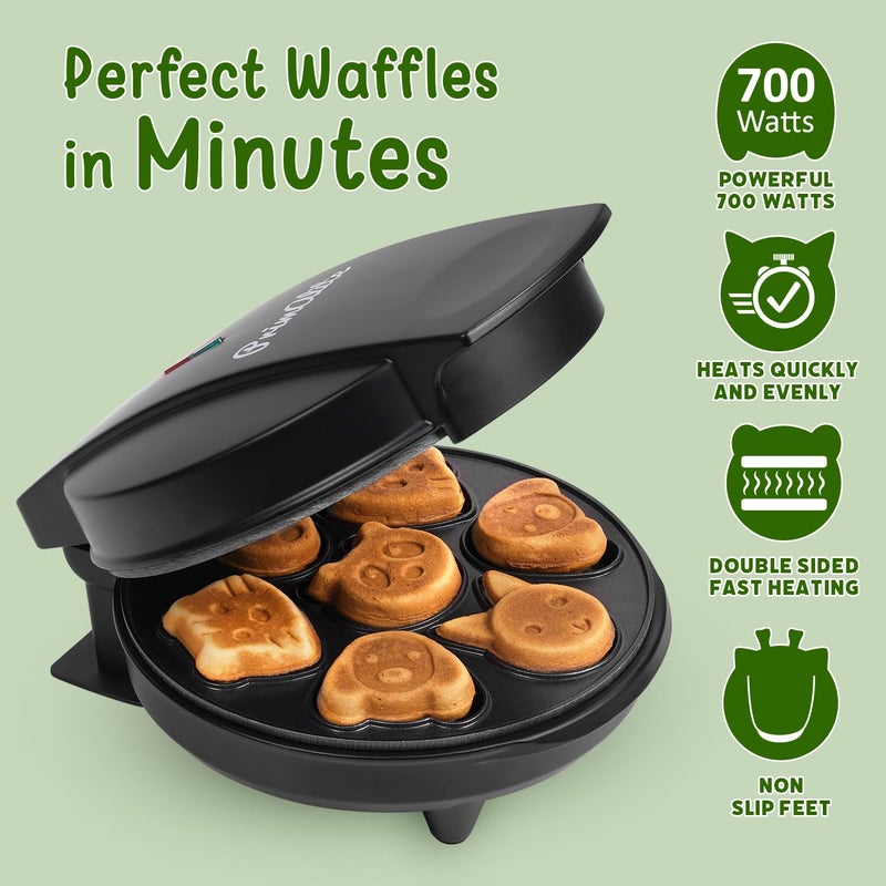 Primalite Animal Waffle Maker- Make 7 Fun & Cool Panda, Cat, Dog, Tiger & Reindeer Shaped Waffles or Pancakes for Kids or Unique Gift Idea | Non-Stick | Electric Iron with Indicator Light- Matte Black - Image 4