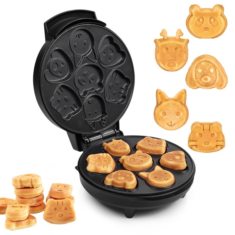 Primalite Animal Waffle Maker- Make 7 Fun & Cool Panda, Cat, Dog, Tiger & Reindeer Shaped Waffles or Pancakes for Kids or Unique Gift Idea | Non-Stick | Electric Iron with Indicator Light- Matte Black - Image 1
