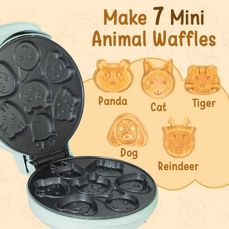Primalite Animal Waffle Maker- Make 7 Fun & Cool Panda, Cat, Dog, Tiger & Reindeer Shaped Waffles or Pancakes for Kids or Unique Gift Idea | Non-Stick | Electric Iron with Indicator Light- Matte Black - Image 2