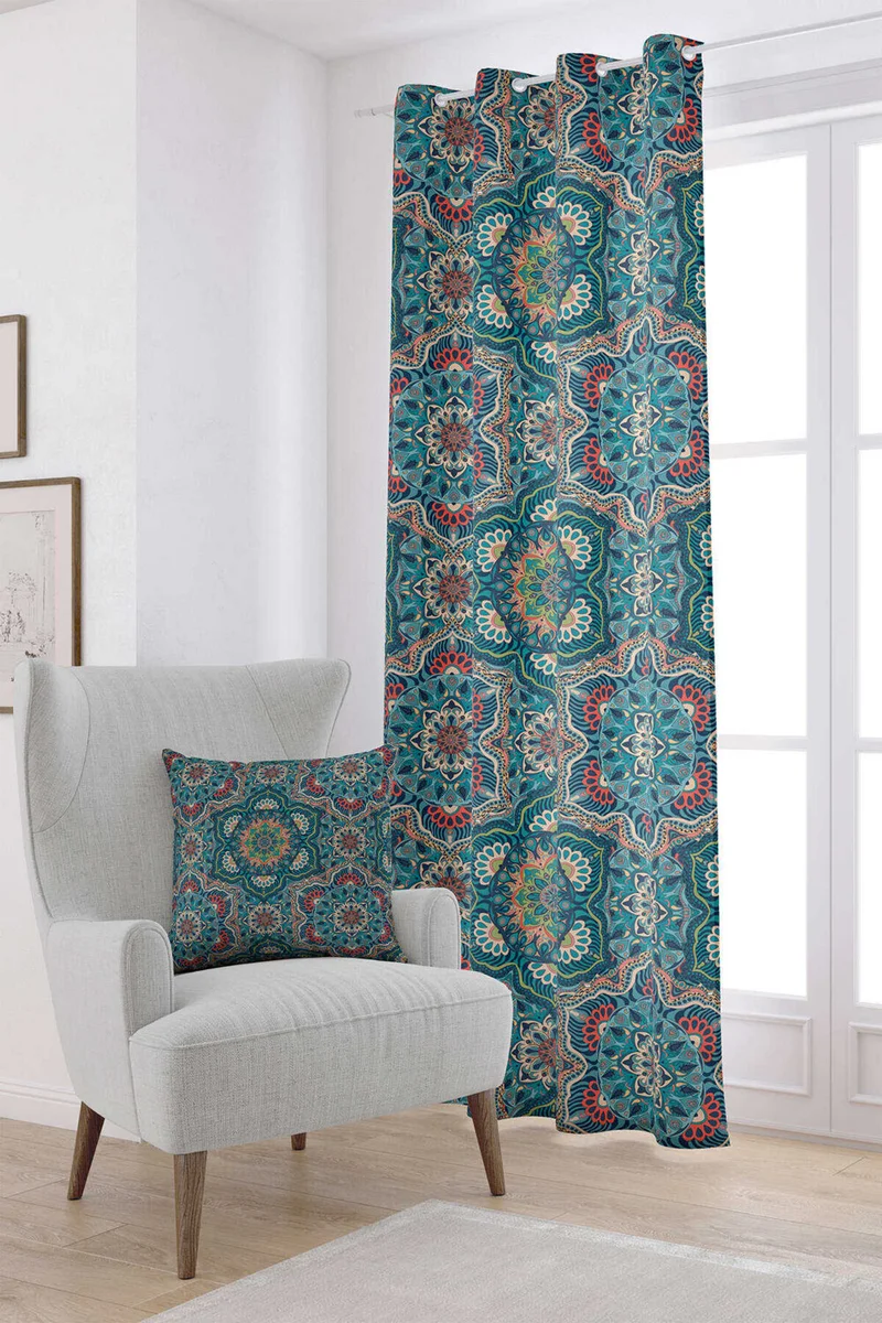 Cango Home Green Orange Retro Vintage Patterned Digital Printed Curtain OTYK634-PR
