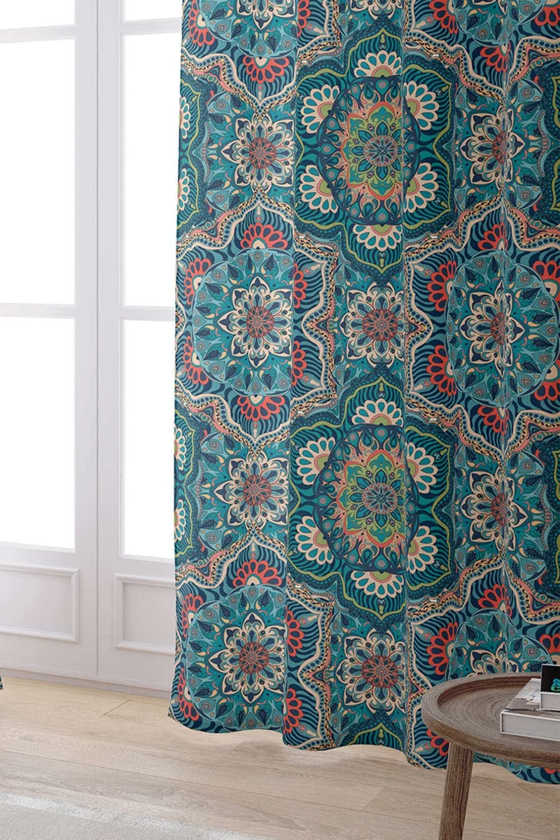 Cango Home Green Orange Retro Vintage Patterned Digital Printed Curtain OTYK634-PR