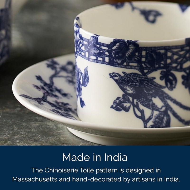 CASKATA Chinoiserie Toile Cups and Saucers Set of 2  Bone China Blue Teacups and Saucers for Entertaining or Everyday  Perfect for Wedding Birthday Christmas  Holiday Gifts  6 oz - Image 5