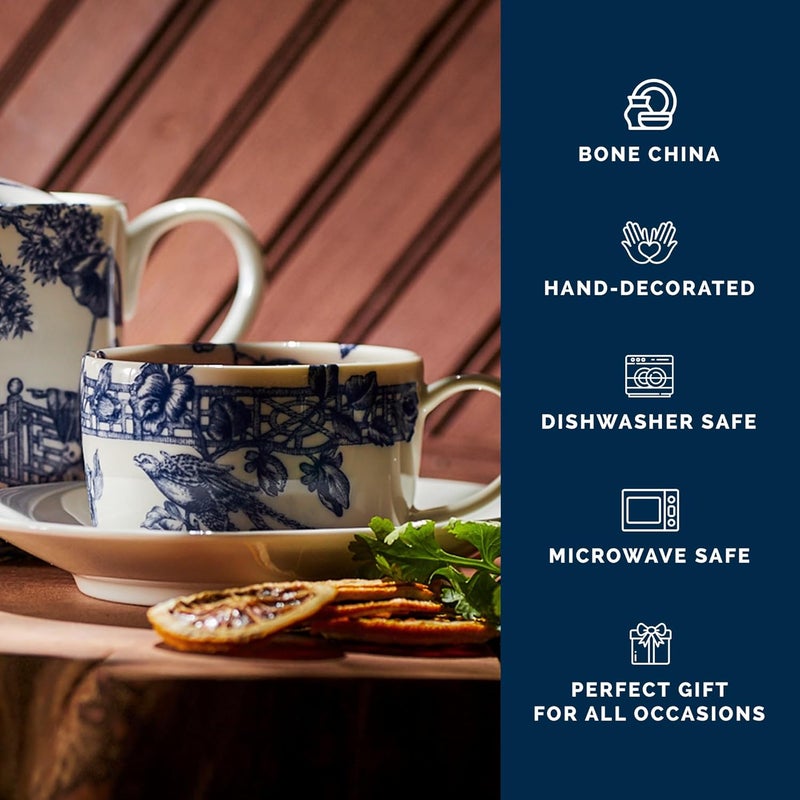 CASKATA Chinoiserie Toile Cups and Saucers Set of 2  Bone China Blue Teacups and Saucers for Entertaining or Everyday  Perfect for Wedding Birthday Christmas  Holiday Gifts  6 oz - Image 3