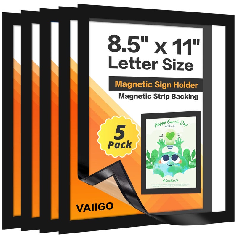 VAIIGO 5Pack Magnetic Frames for Refrigerator - 8.5 x 11 Magnetic Sign Holder, Magnetic Paper Holder Document Holder for Fridge, Metal, Whiteboard Surface - Magnetic Picture Frame Poster Frame - Image 1