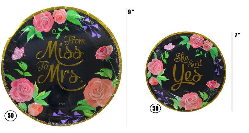 Oojami 9 Inch & 7 Inch Paper Plates Ideal for Birthday  Party  Retirement  Gender Reveal Disposable Dinner and Dessert Plates (Miss to Mrs - Black) - Image 2