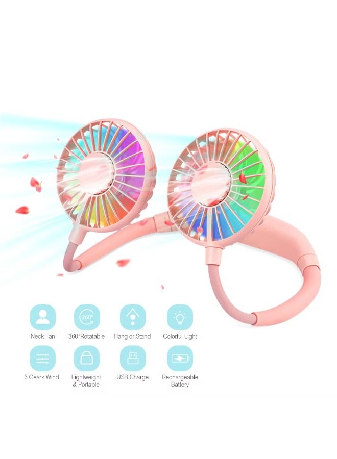 Aromatherapy Mini Bendable Wearable Hanging Neck Fan Pink 18.5cm - Image 1