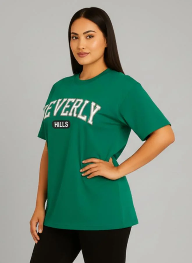 PAUSE PAUSE Regular Fit Printed Roundneck Green Single jersey T-Shirt