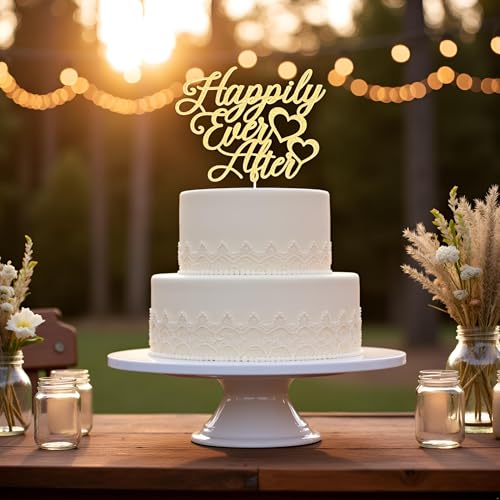 Kaoenla Happily Ever After Cake TopperGold Glitter Cake Topper for WeddingEngagementBridal Shower Vow RenewalAnniversary Party Decoration Supplies Golden Love - Image 1