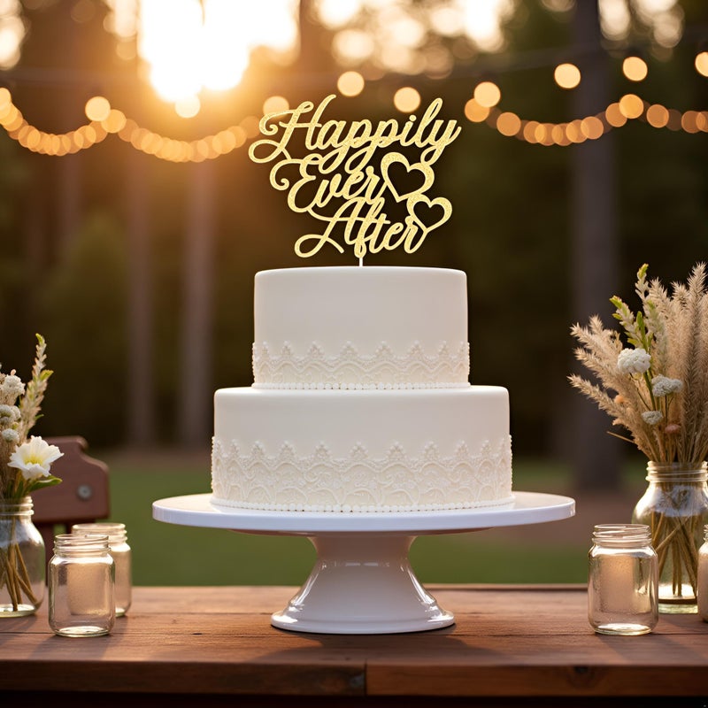 Kaoenla Happily Ever After Cake TopperGold Glitter Cake Topper for WeddingEngagementBridal Shower Vow RenewalAnniversary Party Decoration Supplies Golden Love - Image 2