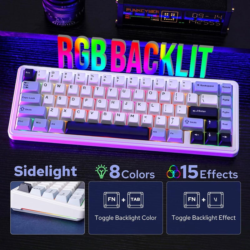 EPOMAKER x AULA F65 65% Wireless Mechanical Keyboard, Hot Swappable Gasket Custom Gaming Keyboard with Five-Layer Padding, RGB Backlit, Bluetooth/2.4GHz/USB-C (Light Blue, Reaper Switch) - Image 5