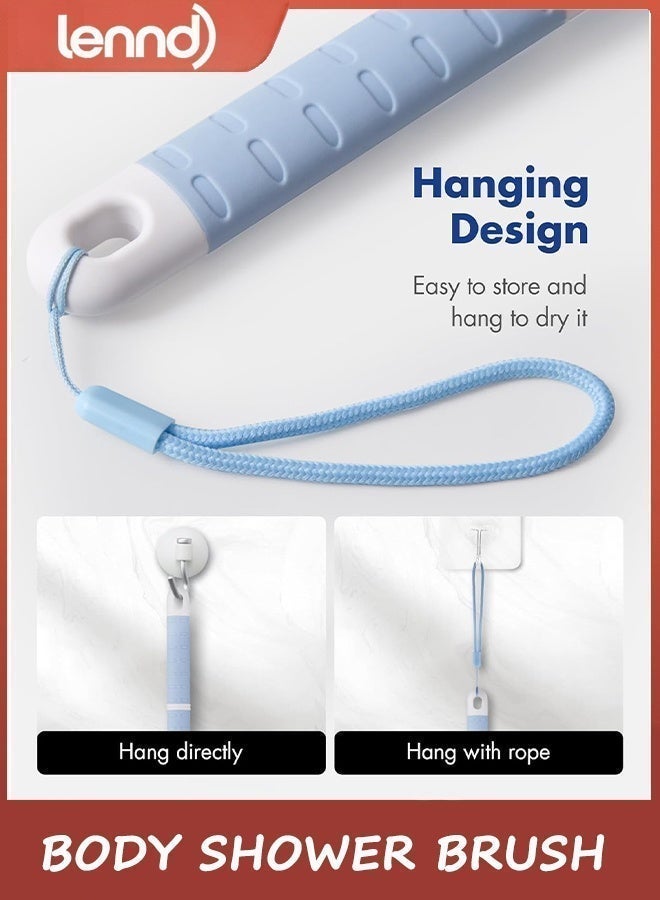 LENND Body Scrubber，Bathing Shower Brush Anti Slip Long Handle Bath Brush with Stiff and Soft Bristles - Showering Exfoliator Wet or Dry Brushing for Women, Men, Elderly (Blue) - Image 4