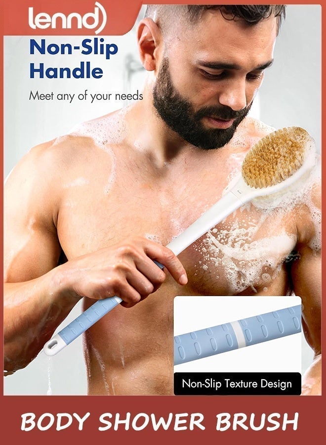 LENND Body Scrubber，Bathing Shower Brush Anti Slip Long Handle Bath Brush with Stiff and Soft Bristles - Showering Exfoliator Wet or Dry Brushing for Women, Men, Elderly (Blue) - Image 5