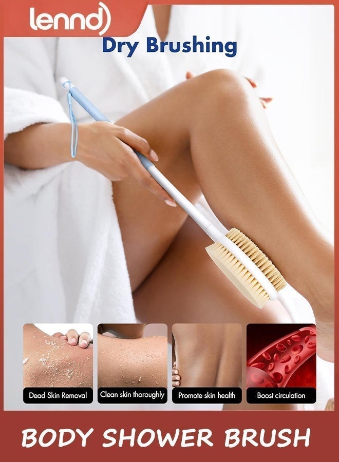 LENND Body Scrubber，Bathing Shower Brush Anti Slip Long Handle Bath Brush with Stiff and Soft Bristles - Showering Exfoliator Wet or Dry Brushing for Women, Men, Elderly (Blue) - Image 3