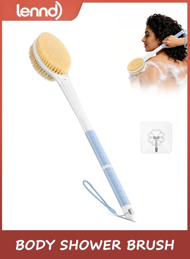 LENND Body Scrubber，Bathing Shower Brush Anti Slip Long Handle Bath Brush with Stiff and Soft Bristles - Showering Exfoliator Wet or Dry Brushing for Women, Men, Elderly (Blue) - Image 1