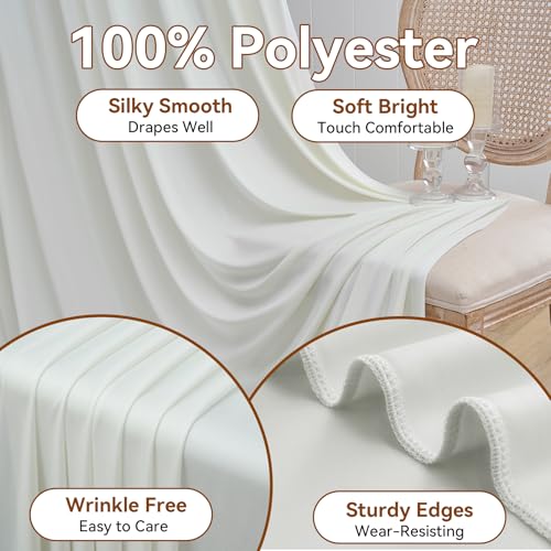 NSSONBEN 10ft×12ft Wrinkle Free Ivory Backdrop Curtain for Wedding Parties, 2 Panels 5×12ft Long Soft Silky Polyester Backdrop Drapes Cream Photo Back Drop Curtains for Party Photography Background Cloth - Image 3
