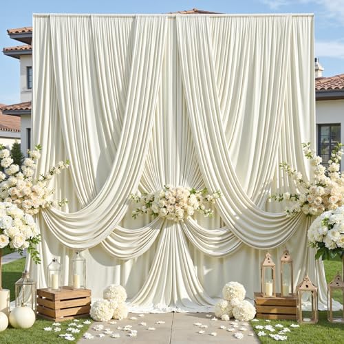 NSSONBEN 10ft×12ft Wrinkle Free Ivory Backdrop Curtain for Wedding Parties, 2 Panels 5×12ft Long Soft Silky Polyester Backdrop Drapes Cream Photo Back Drop Curtains for Party Photography Background Cloth - Image 1
