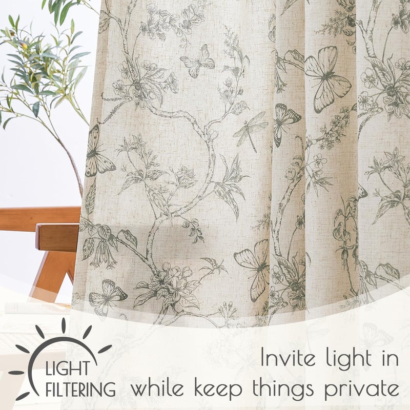 Lazzzy Charlotte Lined Linen Farmhouse Grey Floral Curtains 63 Inch Length Back Tab Drapes for Living Room Bedroom Light Filtering Country Vintage Rod Pocket, 2 Panels, Gray on Beige - Image 4