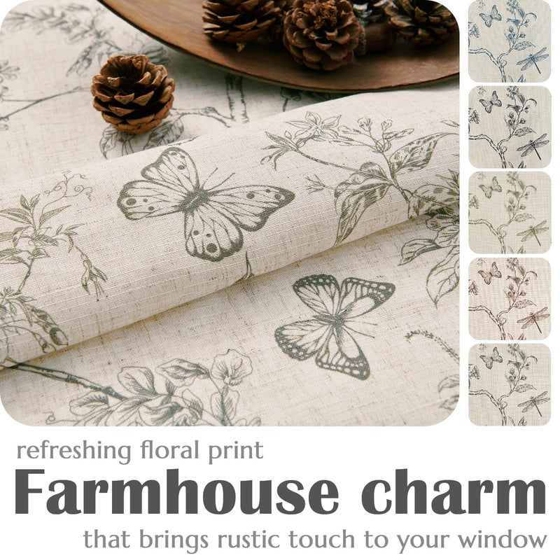 Lazzzy Charlotte Lined Linen Farmhouse Grey Floral Curtains 63 Inch Length Back Tab Drapes for Living Room Bedroom Light Filtering Country Vintage Rod Pocket, 2 Panels, Gray on Beige - Image 5