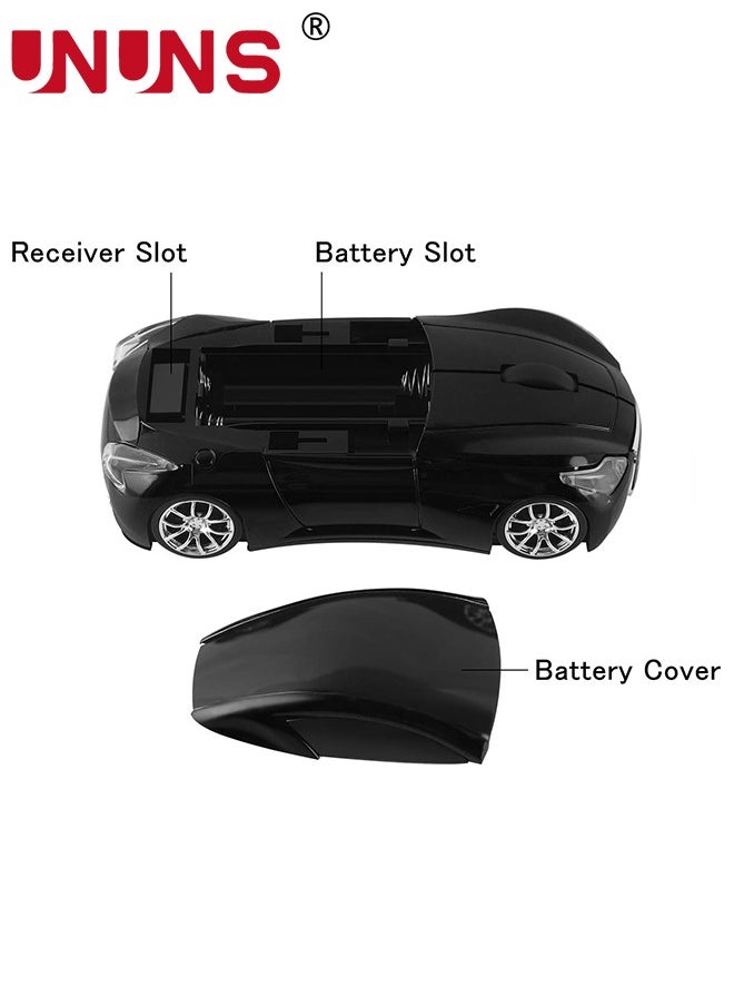 UNUNS - Wireless Mouse,2.4GHz Cool Sport Car Shape Optical Mobile Mouse,Cordless Mice With USB Receiver,1600DPI 3 Adjustable Buttons,Slim Slient Computer Mouse,Precise Control PC/Laptop/Notebook,Black - Image 1
