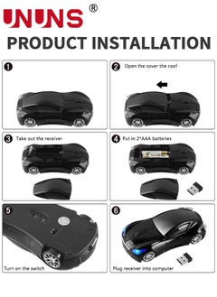 UNUNS Wireless Mouse,2.4GHz Cool Sport Car Shape Optical Mobile Mouse,Cordless Mice With USB Receiver,1600DPI 3 Adjustable Buttons,Slim Slient Computer Mouse,Precise Control PC/Laptop/Notebook,Black  - Image 3