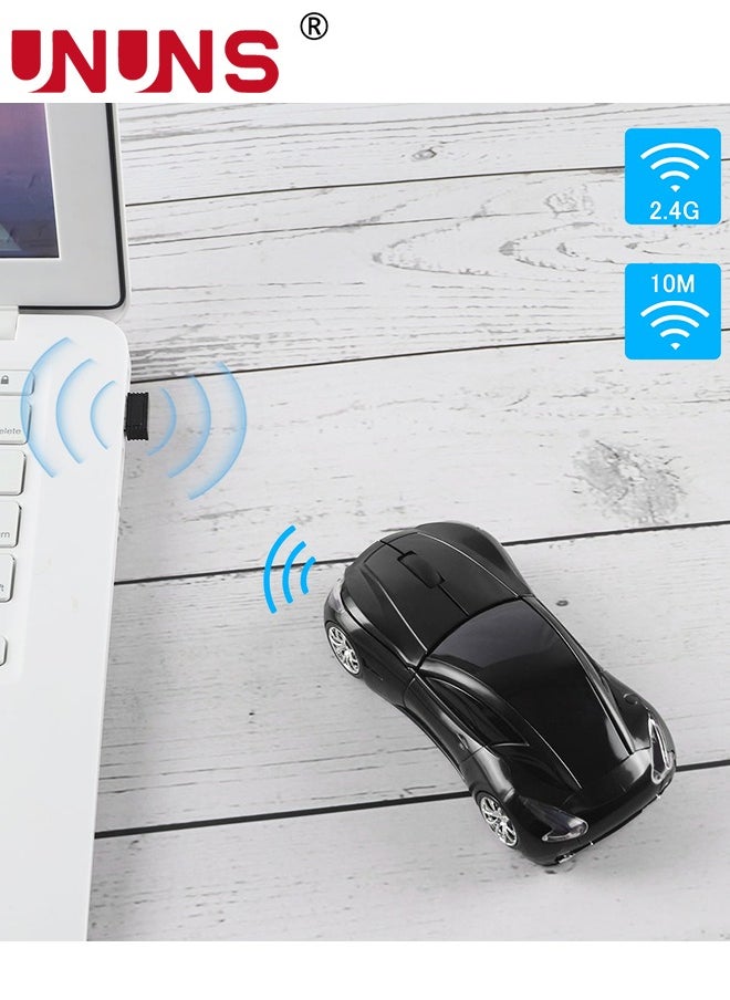 UNUNS - Wireless Mouse,2.4GHz Cool Sport Car Shape Optical Mobile Mouse,Cordless Mice With USB Receiver,1600DPI 3 Adjustable Buttons,Slim Slient Computer Mouse,Precise Control PC/Laptop/Notebook,Black - Image 1