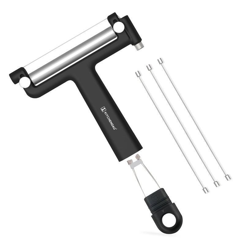KITCHENDAO Adjustable Wire Cheese Slicer Cutter 50 Stronger Wires with 2nd Gen Wire Fixing Mechanism Adjustable HandHeld Wire Cheese Cutter Quick Replacement Dishwasher Safe with 3 Extra Wires