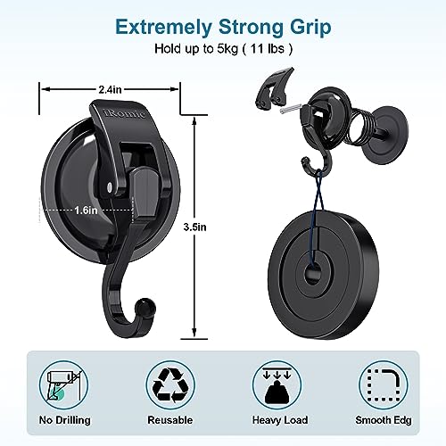 iRomic Heavy Duty Vacuum Suction Cup Hooks (2Pack) for Shower,Glass Window,Kitchen&Bathroom&Restroom Organization,Black. - Image 3