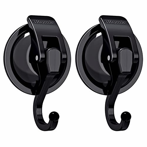 iRomic Heavy Duty Vacuum Suction Cup Hooks (2Pack) for Shower,Glass Window,Kitchen&Bathroom&Restroom Organization,Black. - Image 1
