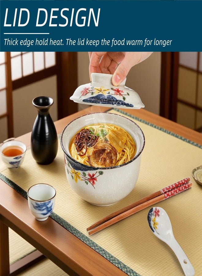Nagpew 2 Pieces Ceramic Ramen Bowls, 25 Oz Large Soup Bowl with Lid, Spoon, Chopstick, Hand-painted Japanese Tableware for Noodles, Salad, Rice, Microwave Dishwasher safe - Image 4