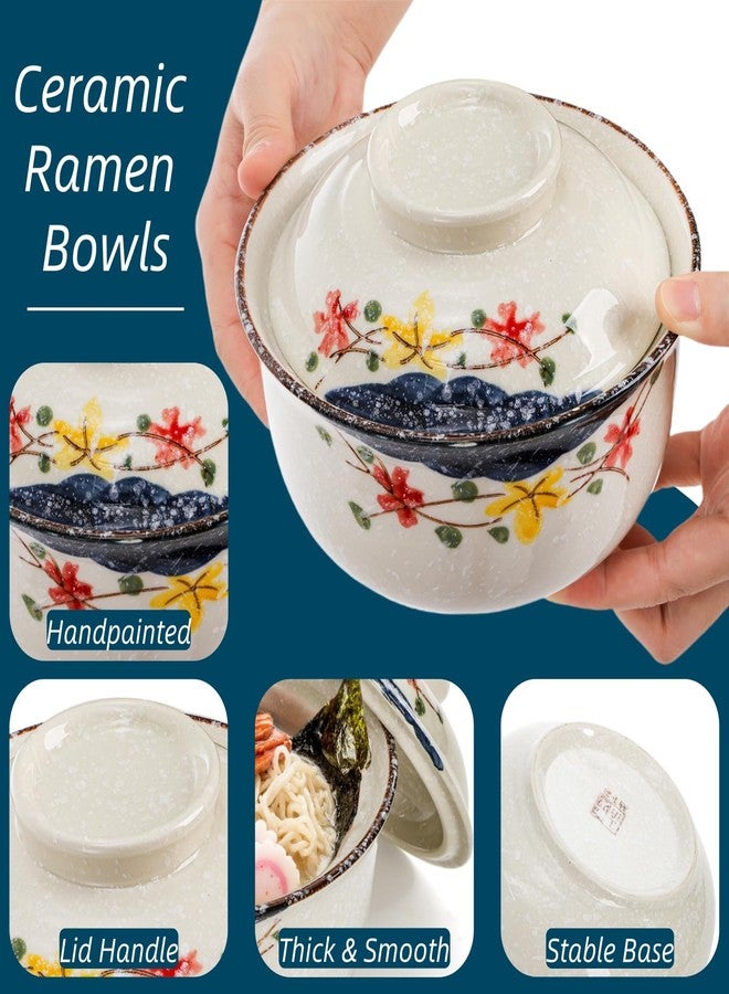 Nagpew 2 Pieces Ceramic Ramen Bowls, 25 Oz Large Soup Bowl with Lid, Spoon, Chopstick, Hand-painted Japanese Tableware for Noodles, Salad, Rice, Microwave Dishwasher safe - Image 3