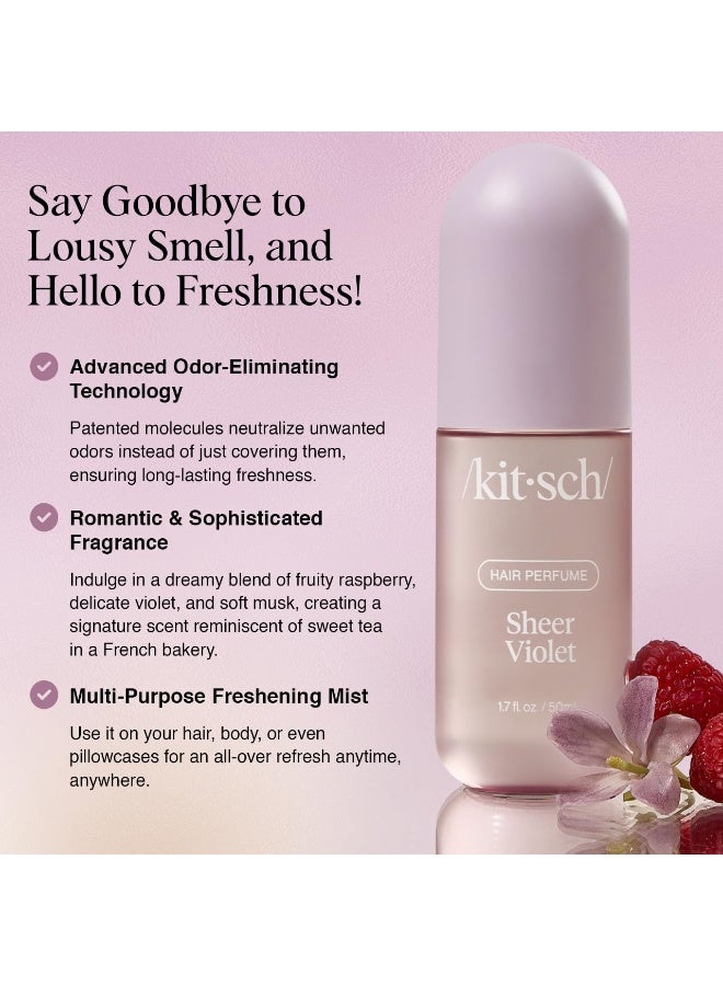 Kitsch Kitsch Sheer Violet Hair Perfume For Women - Clean, Deodorizing, and Patented Odor-Eliminating Technology, Body Mist - Freshen Hair, Body & Pillows - Fruity Raspberry, Violet & Soft Musk Scent - 50ml  - Image 2