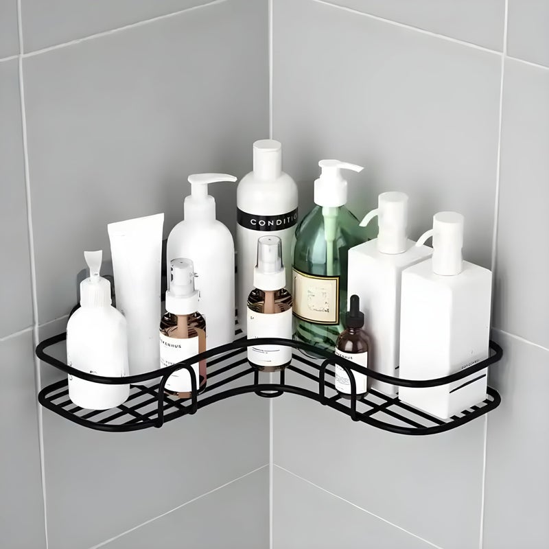 JIALTO Bathroom Organiser Without Drill Bathroom Corner Shelf Adhesive Stand for Corner Rack for Bathroom, Shampoo Holder for Bathroom Accessories-Multipurpose Bathroom Shelf (1 Pcs), Metal - Image 1