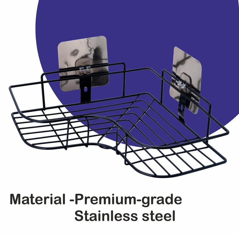 JIALTO Bathroom Organiser Without Drill Bathroom Corner Shelf Adhesive Stand for Corner Rack for Bathroom, Shampoo Holder for Bathroom Accessories-Multipurpose Bathroom Shelf (1 Pcs), Metal - Image 2