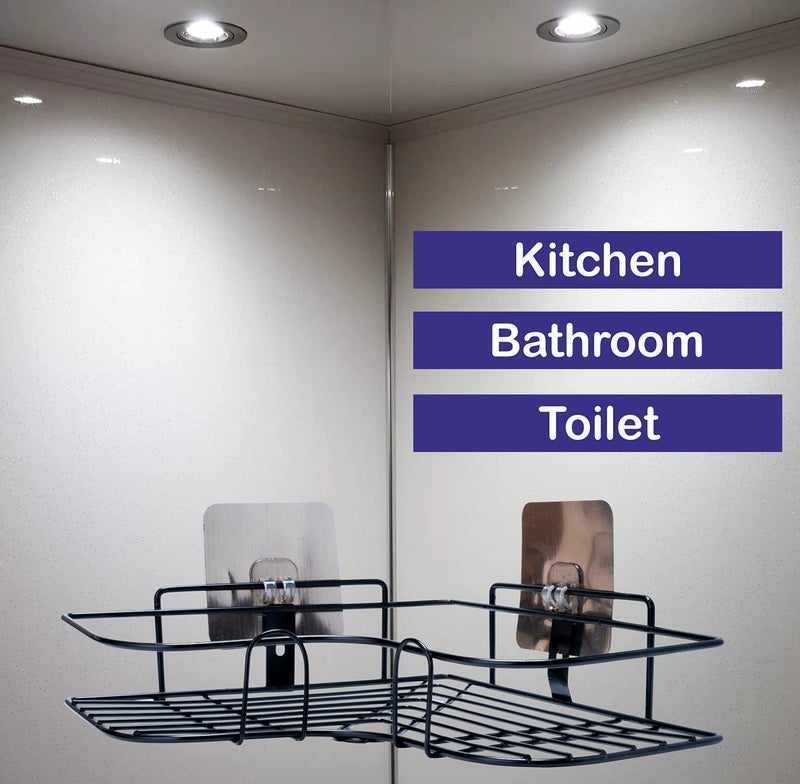 JIALTO Bathroom Organiser Without Drill Bathroom Corner Shelf Adhesive Stand for Corner Rack for Bathroom, Shampoo Holder for Bathroom Accessories-Multipurpose Bathroom Shelf (1 Pcs), Metal - Image 3