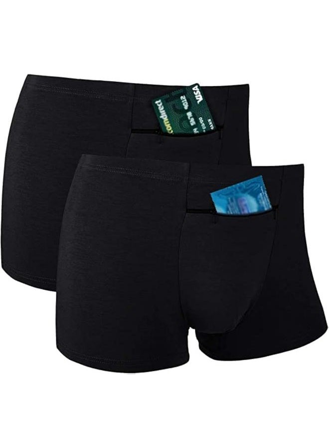 HR Men's Hide Your Stash Boxer Briefs with Secret Hidden Pocket Underwear, 2 Packs (Black), Black, L - Image 1