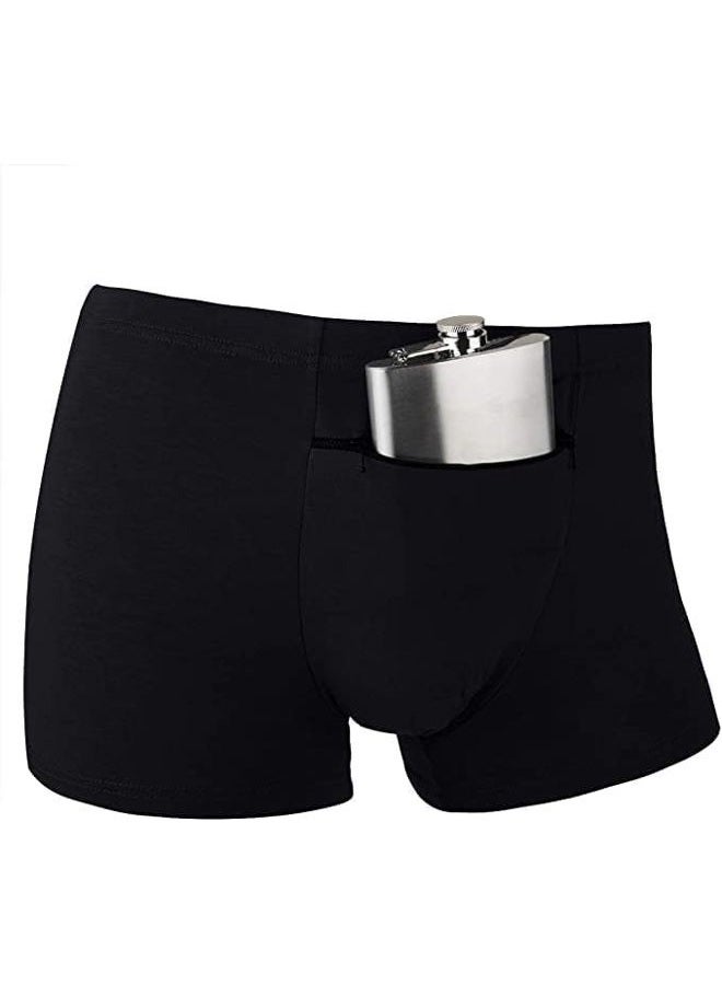 HR Men's Hide Your Stash Boxer Briefs with Secret Hidden Pocket Underwear, 2 Packs (Black), Black, L - Image 4