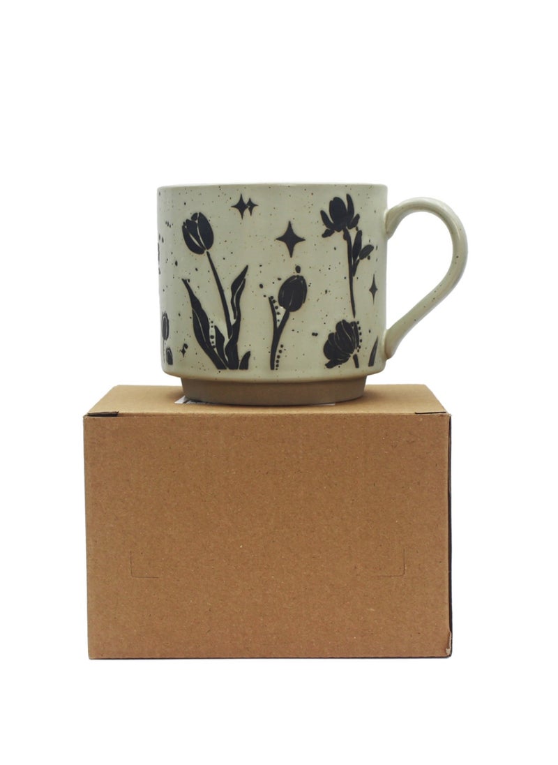 Ceramic Mug, Coarse Pottery Floral Style, For Coffee Tea Cold Drinks, Microwave & Dishwasher Safe, 310Ml  - Image 2