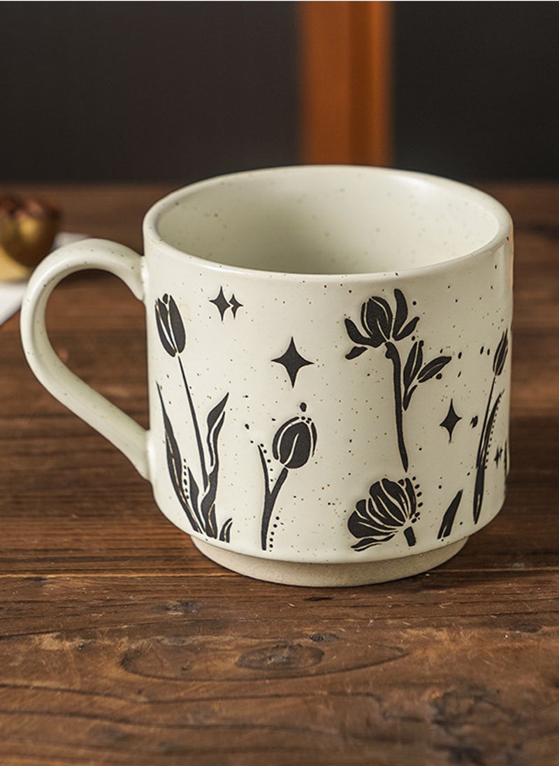 Ceramic Mug, Coarse Pottery Floral Style, For Coffee Tea Cold Drinks, Microwave & Dishwasher Safe, 310Ml  - Image 1