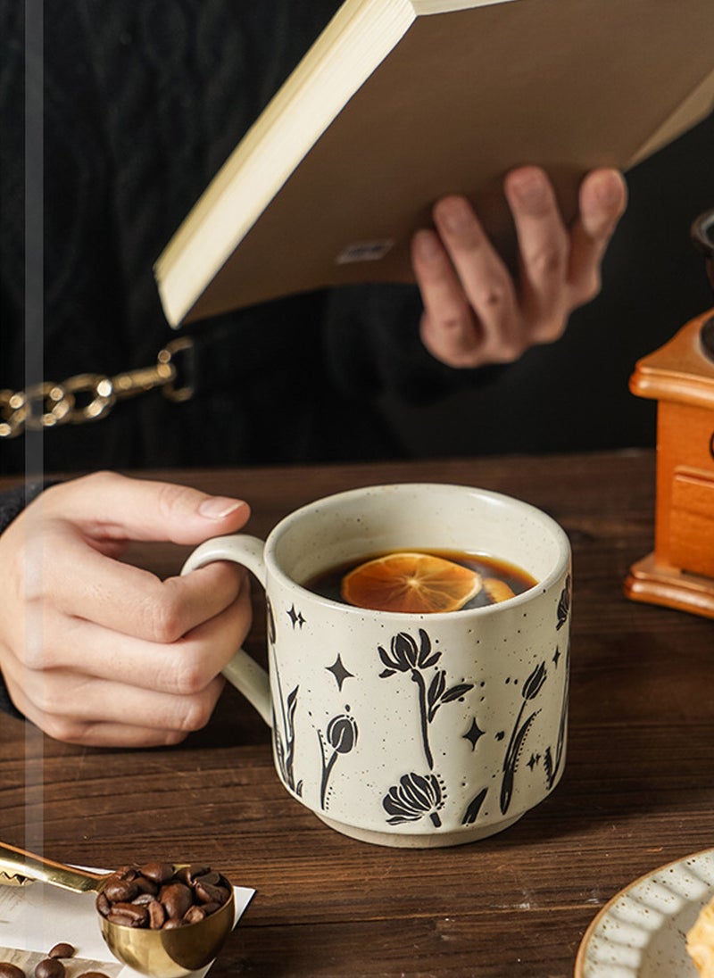 Ceramic Mug, Coarse Pottery Floral Style, For Coffee Tea Cold Drinks, Microwave & Dishwasher Safe, 310Ml  - Image 4
