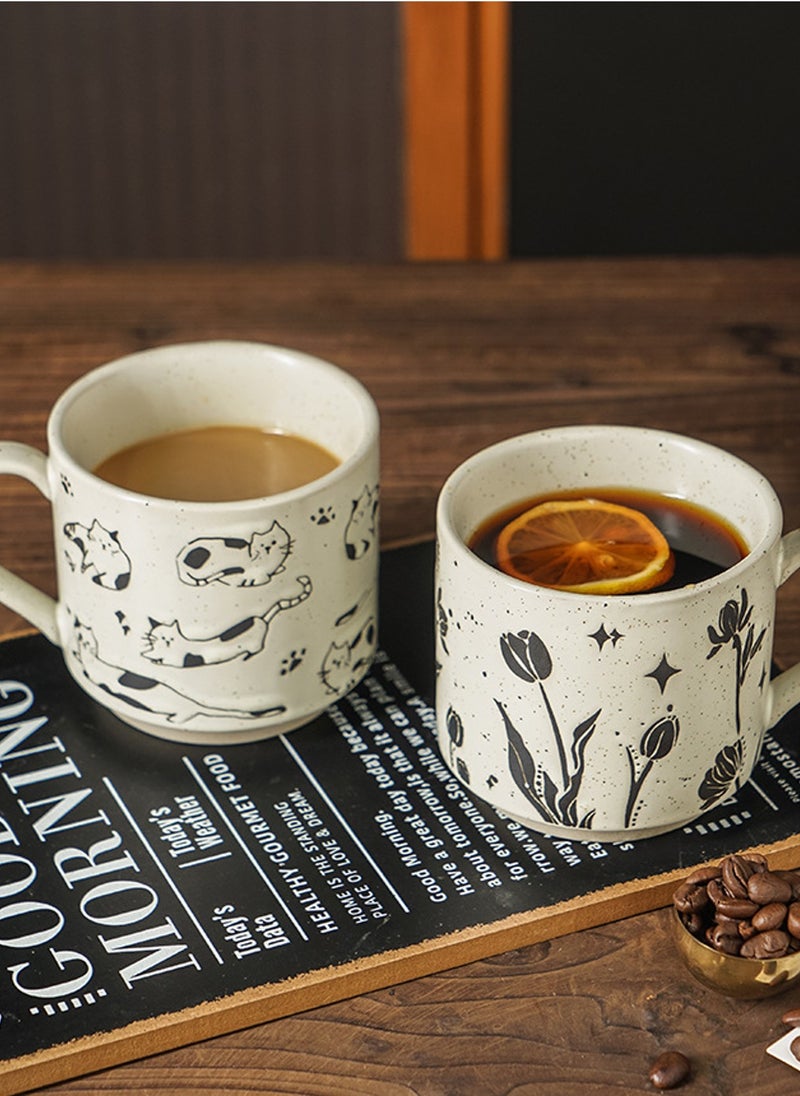 Ceramic Mug, Coarse Pottery Floral Style, For Coffee Tea Cold Drinks, Microwave & Dishwasher Safe, 310Ml  - Image 5