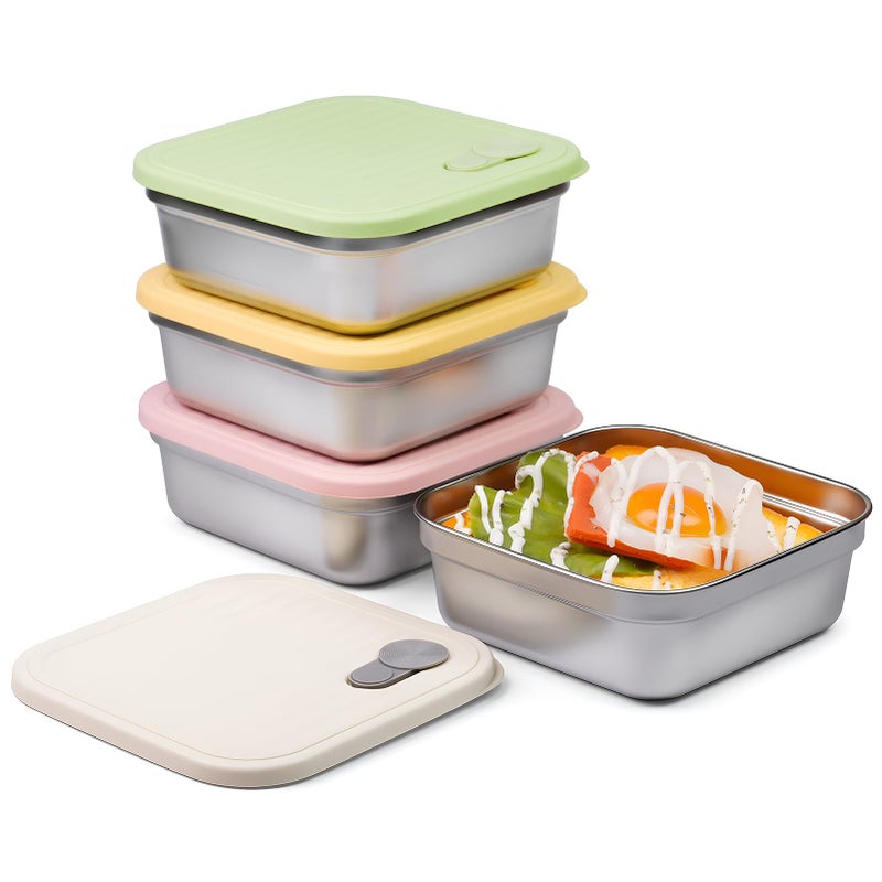 CLWVPCOT 4 Pack Sandwich Containers, 20oz Stainless Steel Sandwich Box with Lids, Reusable Metal Meal Prep Lunch Boxes, BPA-Free, Dishwasher Safe, Food Storage Containers for Snacks & Fruits - Image 1