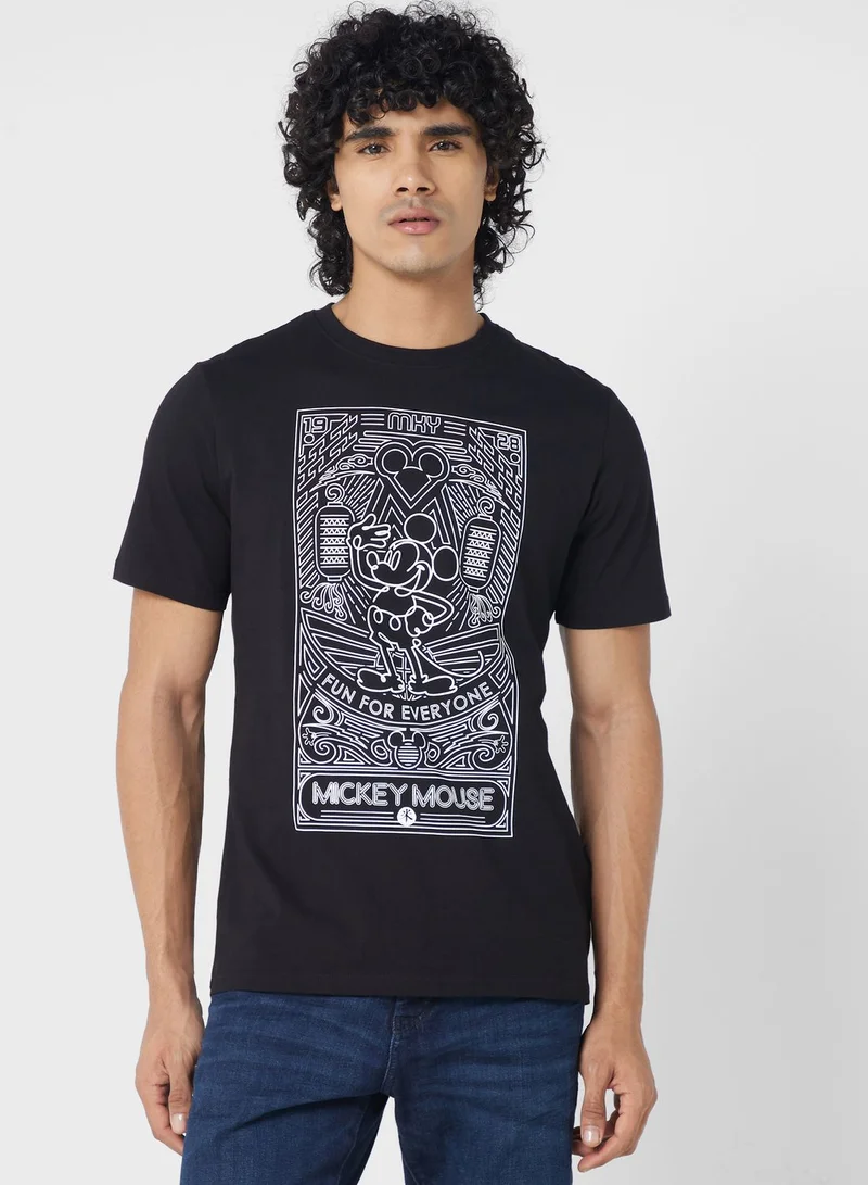 SP Characters Mickey Mouse Print Crew Neck T-Shirt