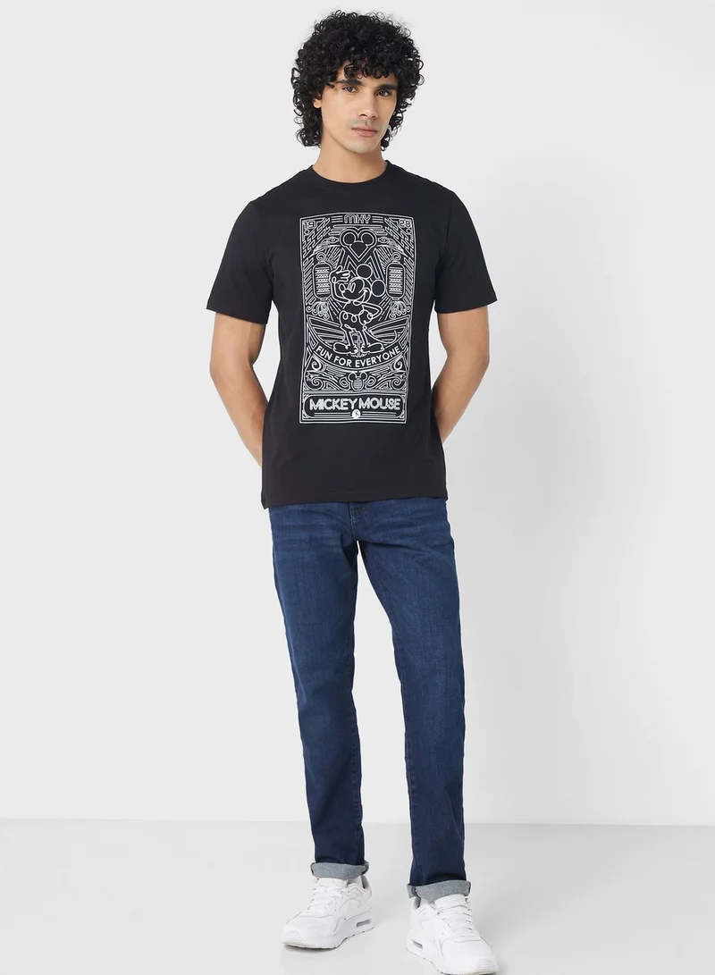 SP Characters Mickey Mouse Print Crew Neck T-Shirt