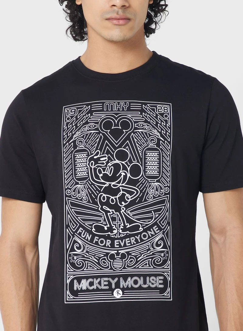 SP Characters Mickey Mouse Print Crew Neck T-Shirt