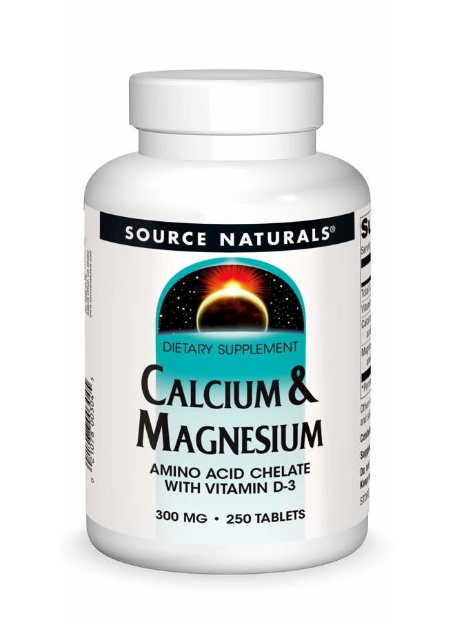 Source Naturals Calcium & Magnesium, Amino Acid Complex with Vitamin D-3, 300 MG - 250 Tablets  - Image 1